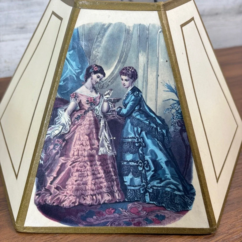 French Victorian Lamp Shade Mid Century Hexagonal Shape La Mode Illustrée